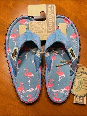 Women's Gumbies Islander Blue Flamingo Canvas Flip Flop Sandals